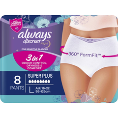 Always Discreet Incontinence Underwear Super Night Pant L 8 Pack