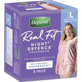 Depend Real Fit Night Defence Incontinence Underwear Women L (8 Pack)