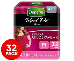 Depend Women's Real Fit Regular Incontinence Underwear 32-Pack