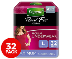 Depend Women's Real Fit Regular Incontinence Underwear 32-Pack