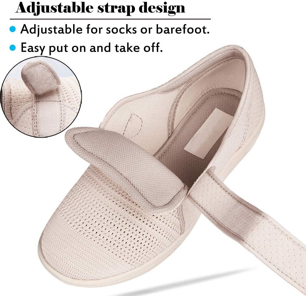 Womens Wide Width Shoes Adjustable Strap Sneakers for Elderly Diabetic Plantar Fasciitis Swollen Feet