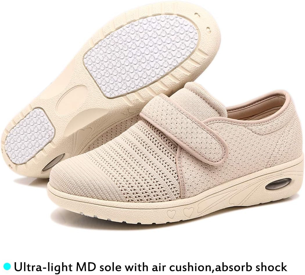 Womens Wide Width Shoes Adjustable Strap Sneakers for Elderly Diabetic Plantar Fasciitis Swollen Feet