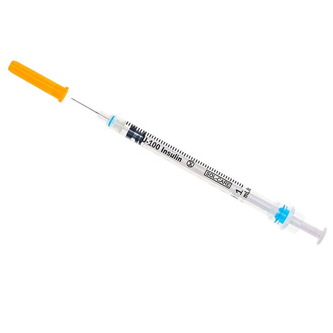 Insulin Syringe with Retractable Safety Needle, Box of 100 - 29G