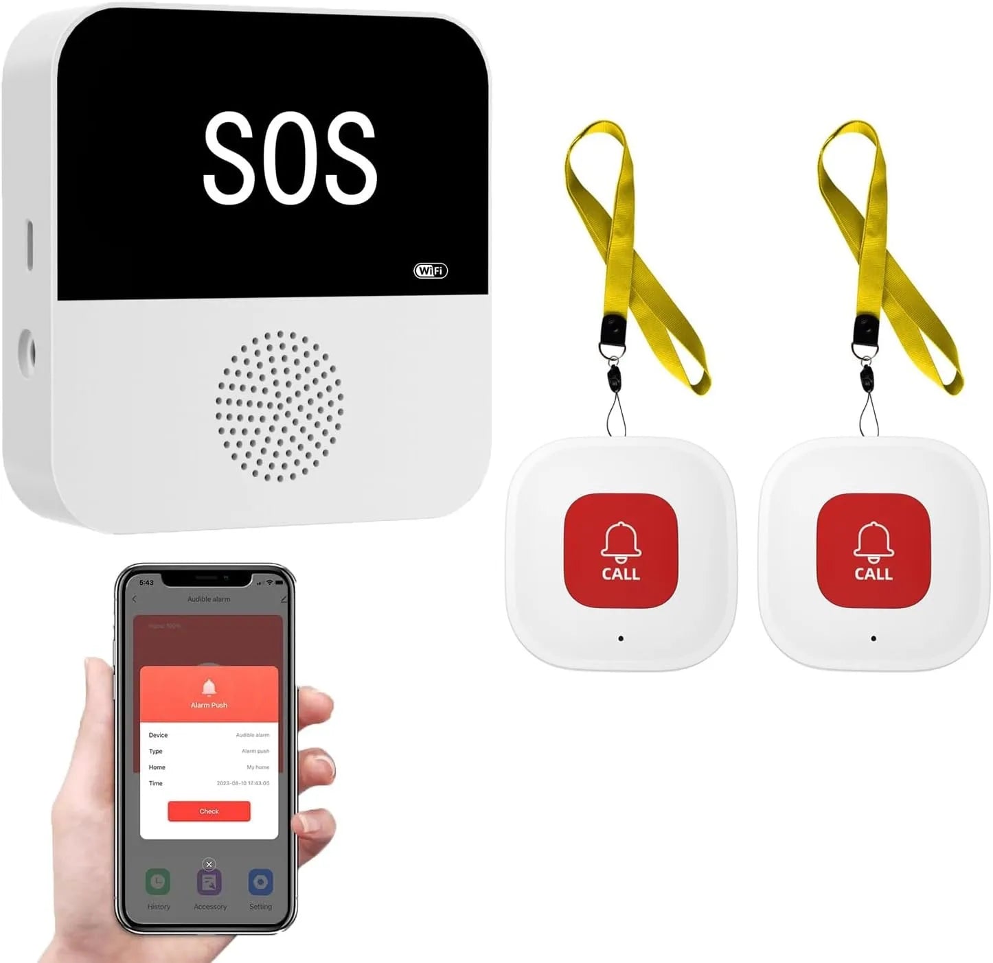 Wireless Wifi Elderly Caregiver Pager SOS Call Button Emergency SOS Medical Alert System for Seniors Patients Elderly at Home