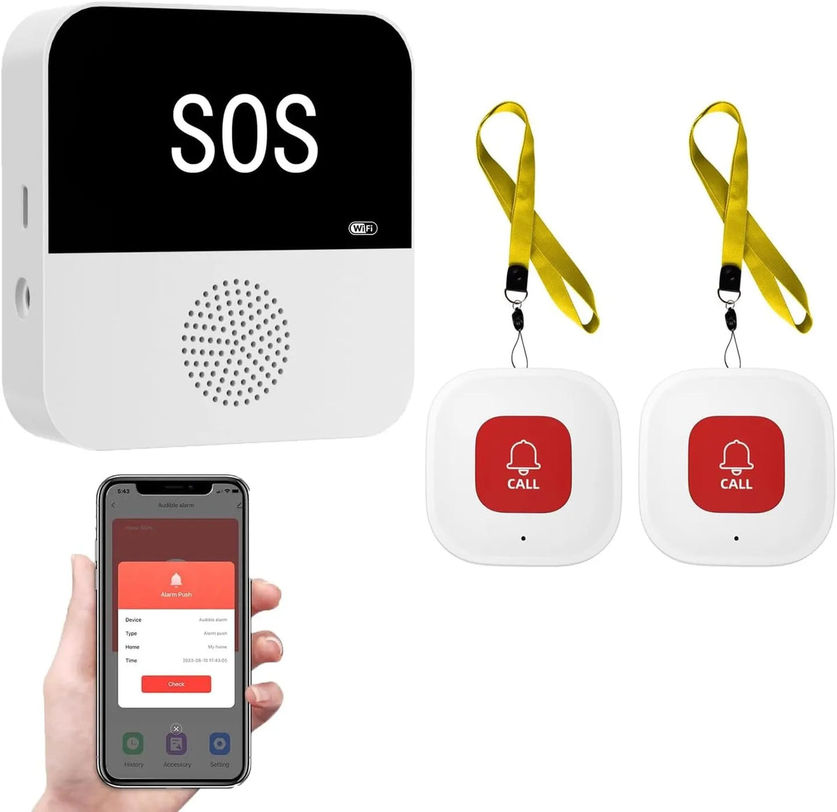 Wireless Wifi Elderly Caregiver Pager SOS Call Button Emergency SOS Medical Alert System for Seniors Patients Elderly at Home
