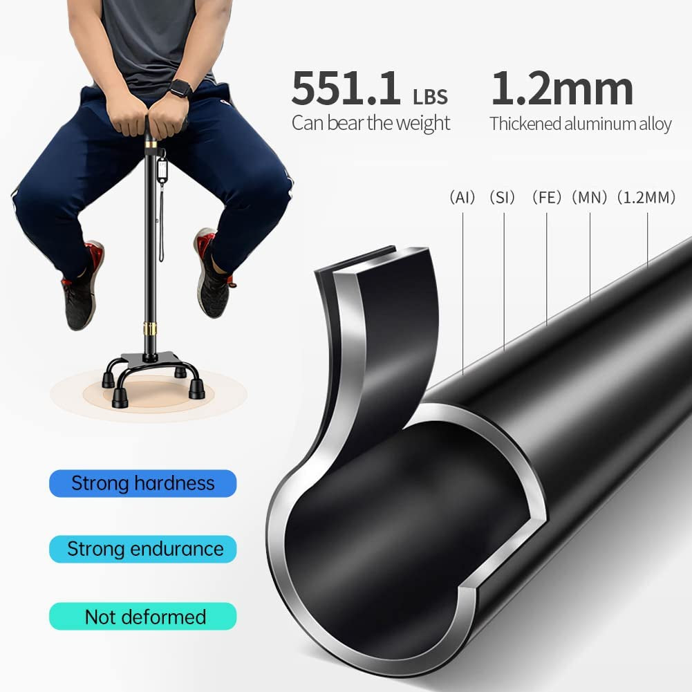 Cane with LED Light,Walking Cane for Men & Women,Walking Sticks for Seniors,Telescopic Non-Slip Cane,Stable and Portable,Cane with 10 Adjustment Heights,With Travel Bag(Big Four Feet-Black)