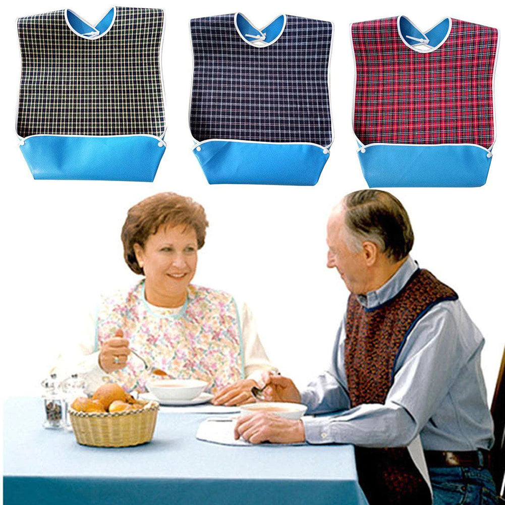 Waterproof Old People Meal Eating Drinking Bib Protector Disability Aid Apron Bottom Pocket Can Hold the Leaked Food or Drink